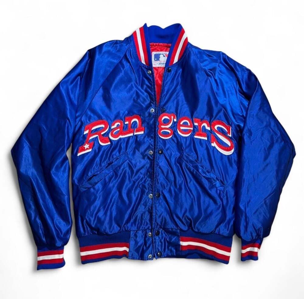 Vintage 80s Starter Texas Rangers MLB Satin Bomber Jacket - Blue/Red, Size M